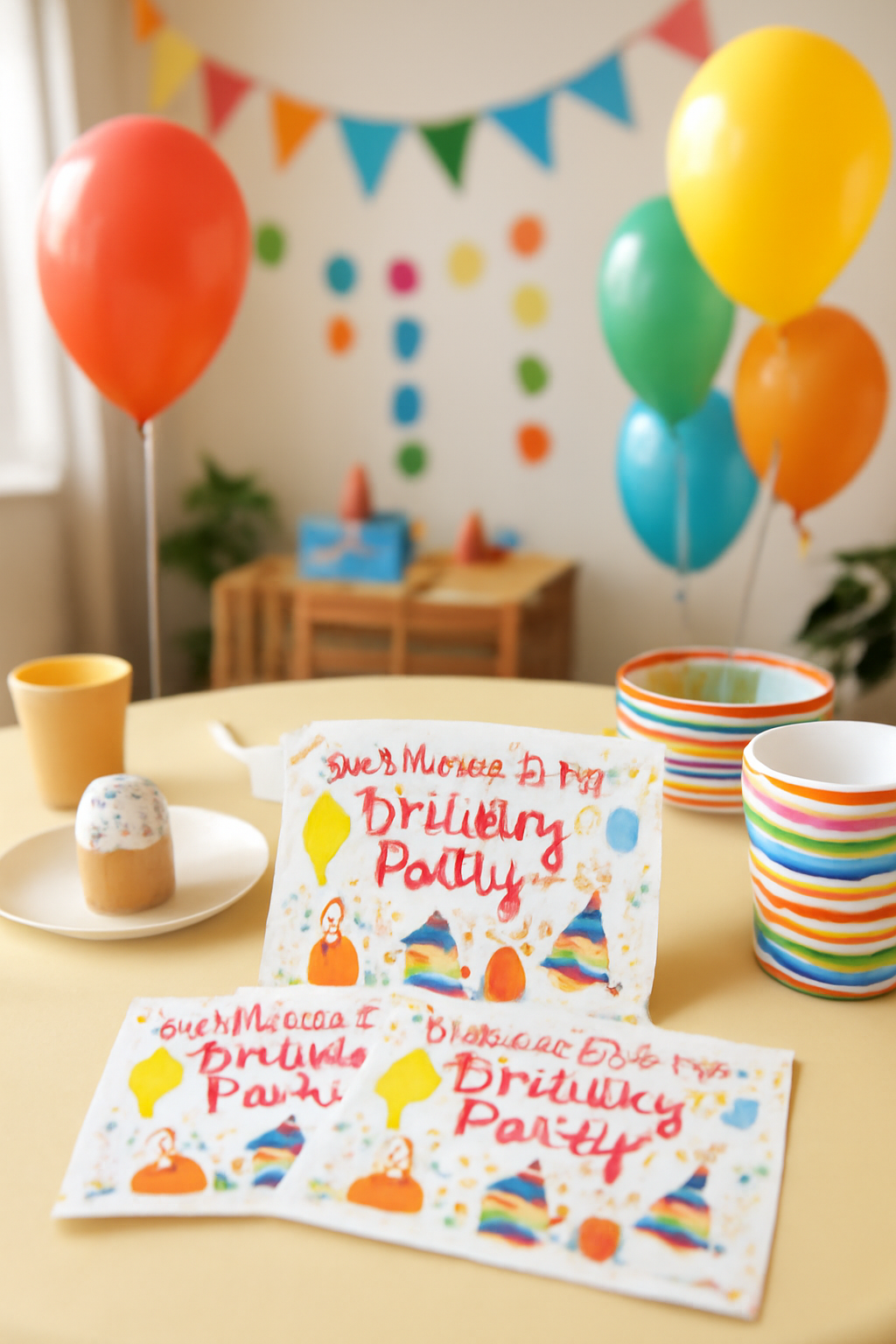 Children's birthday party invitations on a table