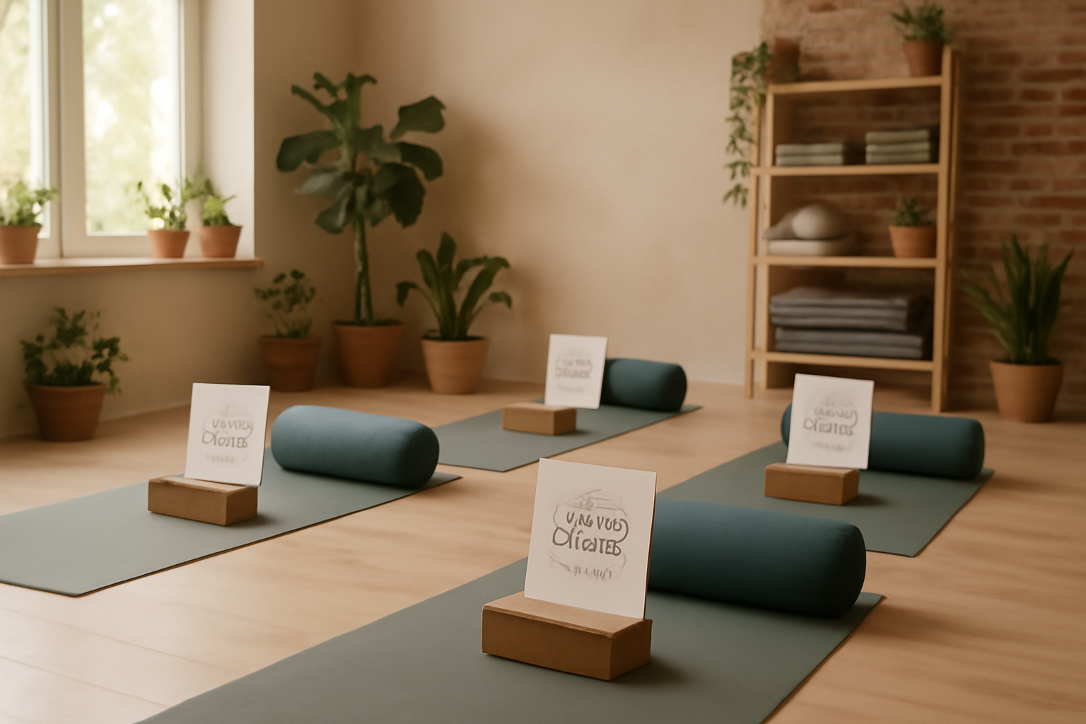 Yoga studio with professional event invitations displayed