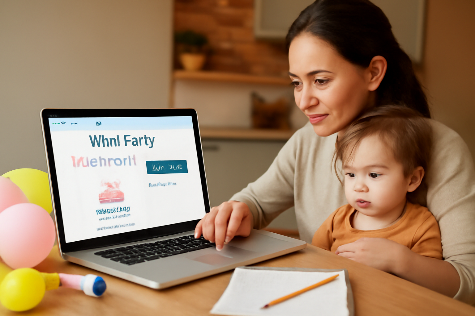 Busy mom planning a party with MintInvite on her laptop