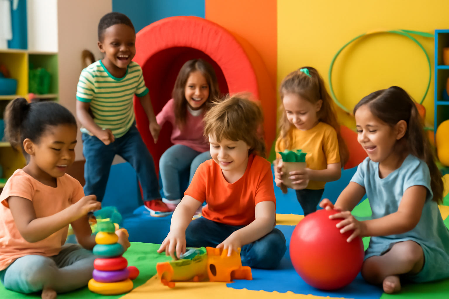 Kids enjoying a colorful play space